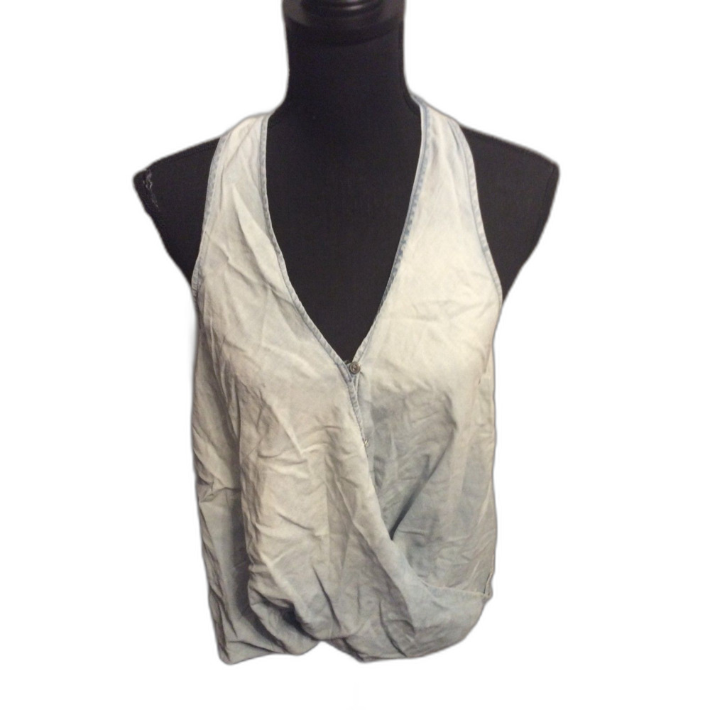 BLANKNYC Light Denim Oversized Cross Over Top Sleeveless Large L